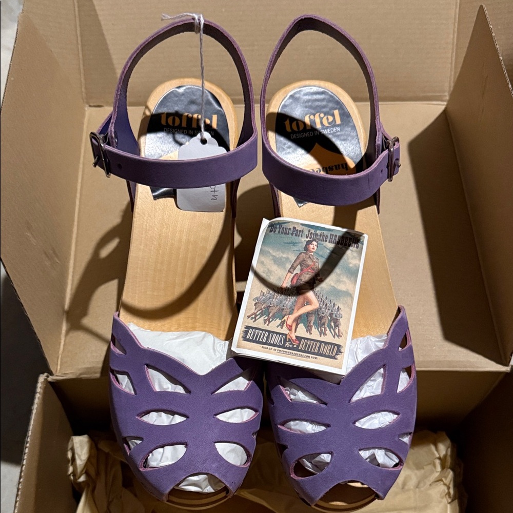 Swedish Hasbeens Purple Leather Sandals